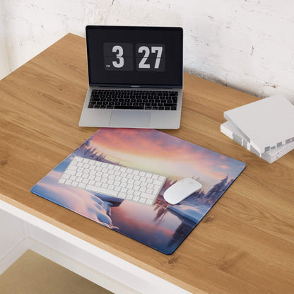 Serene Winter Sunset gaming mouse pad with pink purple horizon vista