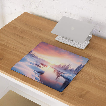 Serene Winter Sunset large gaming mouse pad with pink purple horizon