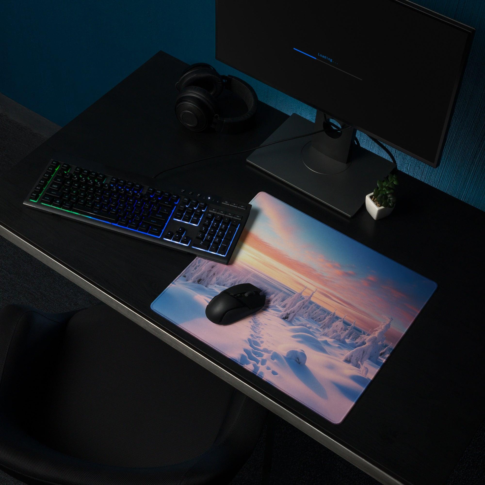 Serene Winter Sunset Over Frosted Pines gaming mouse pad