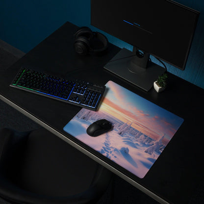 Serene Winter Sunset Over Frosted Pines gaming mouse pad