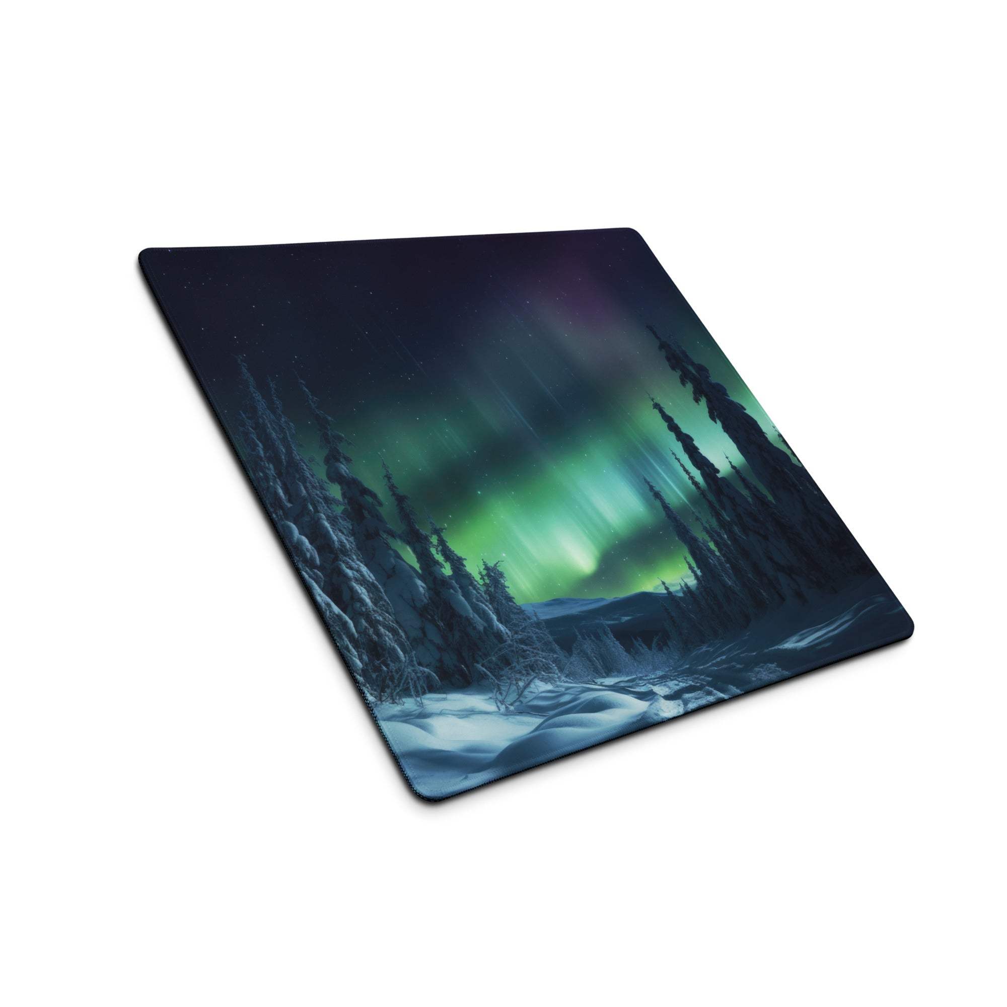 Ultra large aurora borealis forest night gaming mouse pad with non-slip base