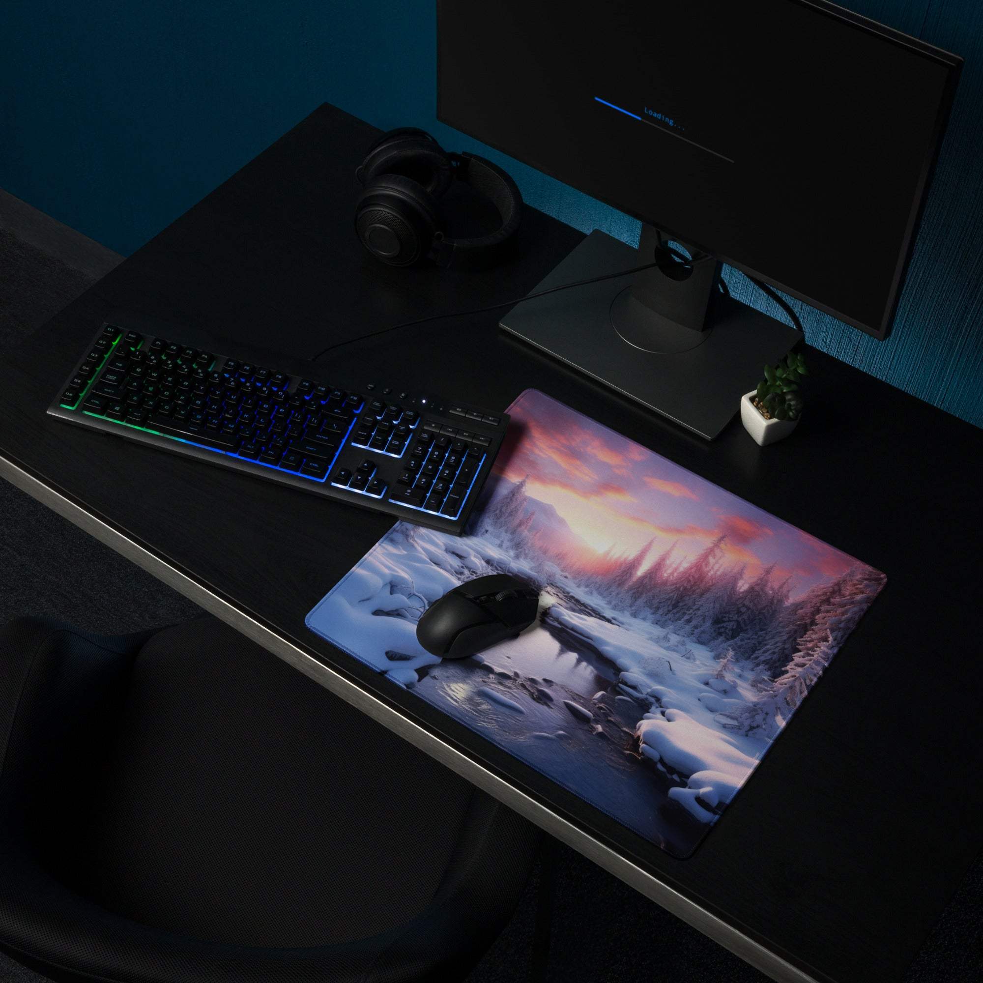 Winter Forest Landscape Sunset Glow large gaming mouse pad with non-slip backing