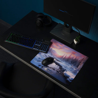 Winter Forest Landscape Sunset Glow large gaming mouse pad with non-slip backing