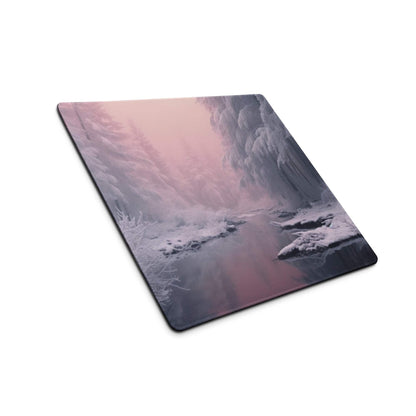 Winter Forest Pink Dawn large gaming mouse pad with serene snowy landscape