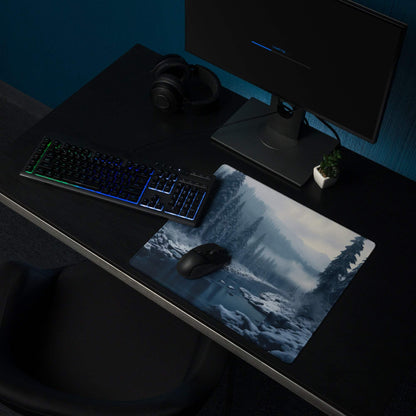 Wintry blue forest icy mountain gaming mouse pad with non-slip base