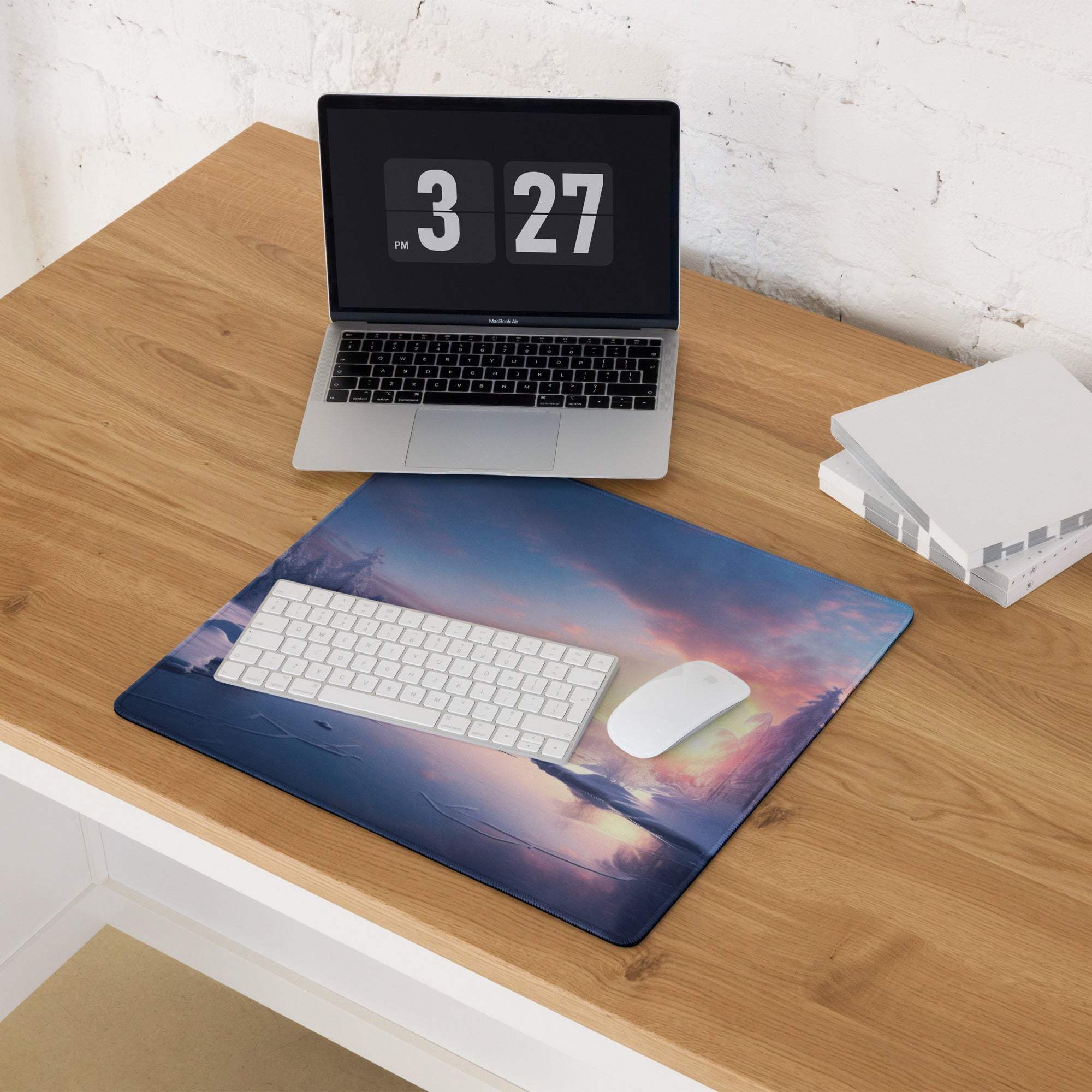 Elegant icy blue sunset over winter mountains extra large gaming mouse pad