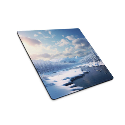 Winter Serenity large gaming mouse pad with snowy mountains and frozen river