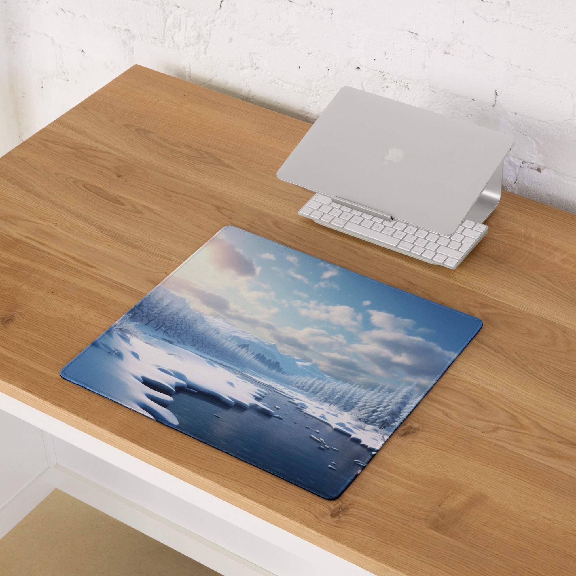 Winter Serenity snowy arctic landscape gaming mouse pad with non-slip base
