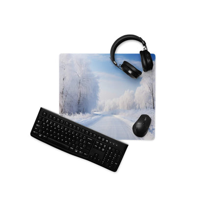 Serene Winter Forest large gaming mouse pad with snowy landscape