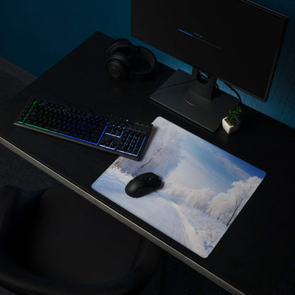 Winter Serenity snowy landscape gaming mouse pad with non-slip base