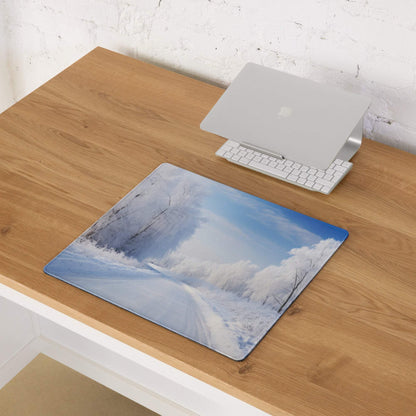 Serene Winter Forest large gaming mouse pad with snowy blue landscape