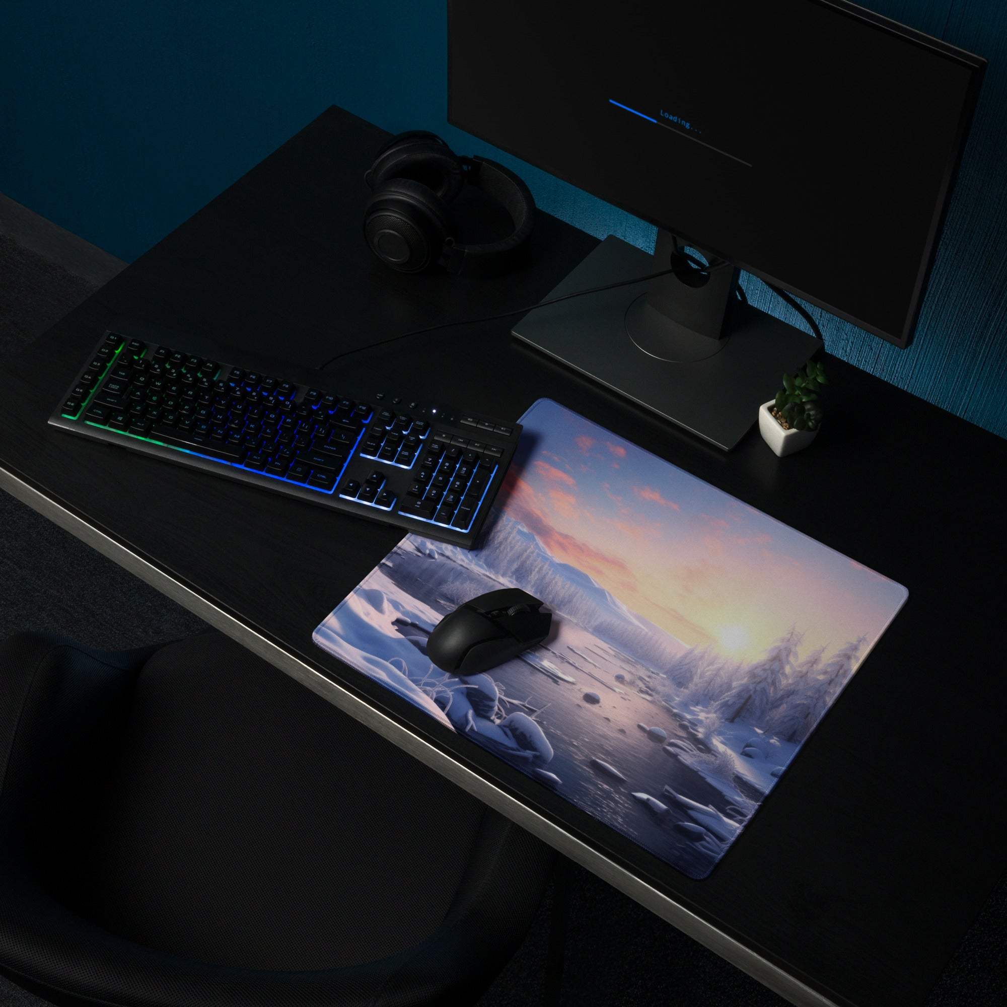 Epic Blue Winter Sunrise icy landscape gaming mouse pad