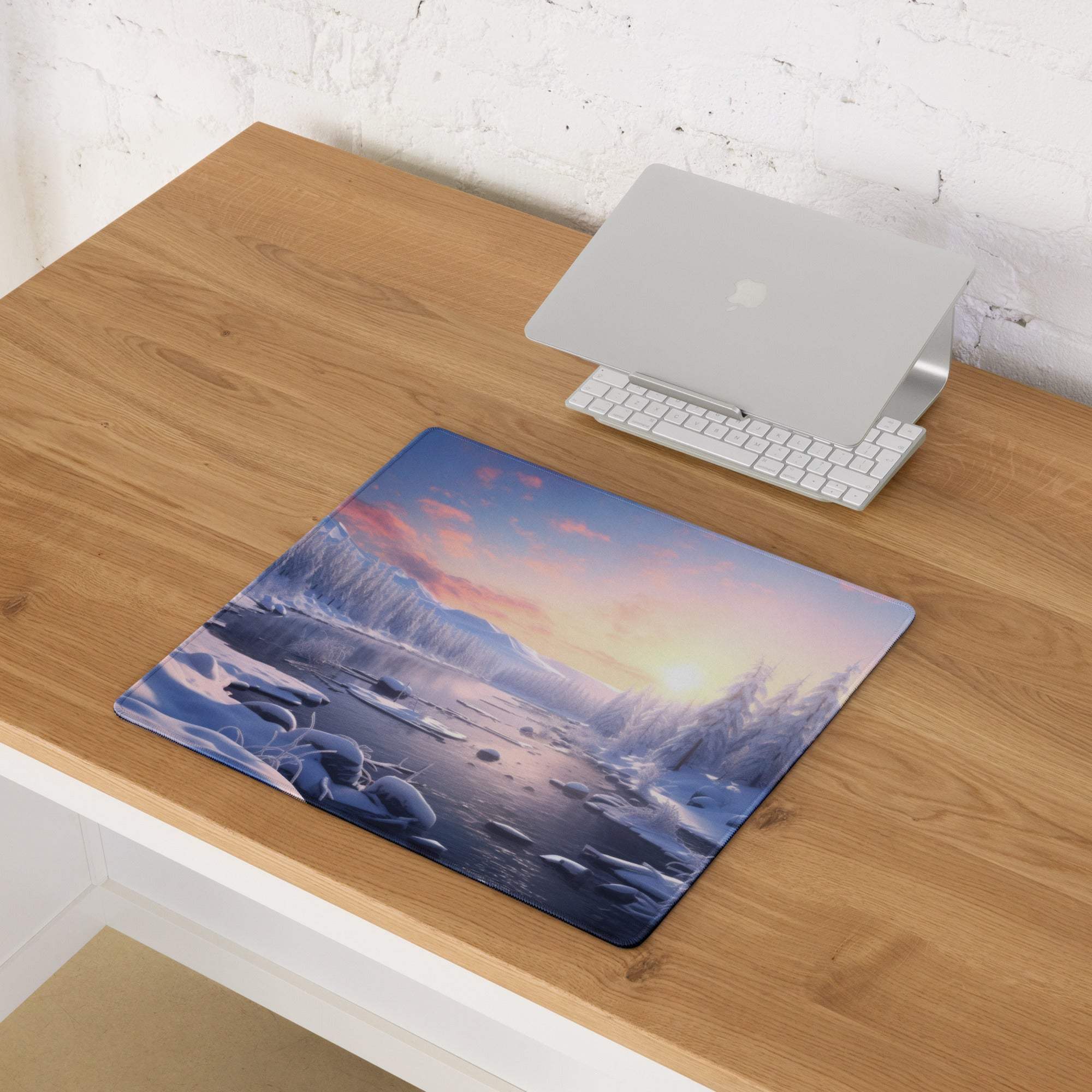 Epic blue winter sunrise icy mountains gaming mouse pad