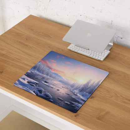 Epic blue winter sunrise icy mountains gaming mouse pad