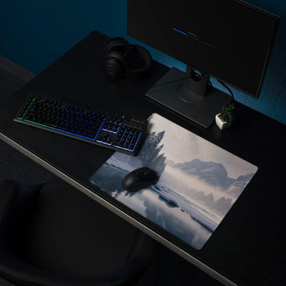 Serene winter mountain gaming mouse pad with large size and non-slip backing