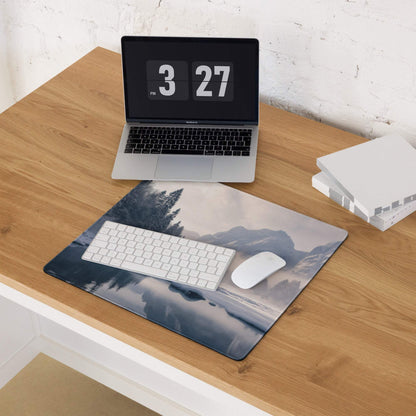 Serene winter mountain gaming mouse pad with non-slip backing