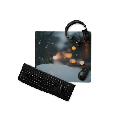 Black keyboard on Moody Midnight Blue gaming mouse pad