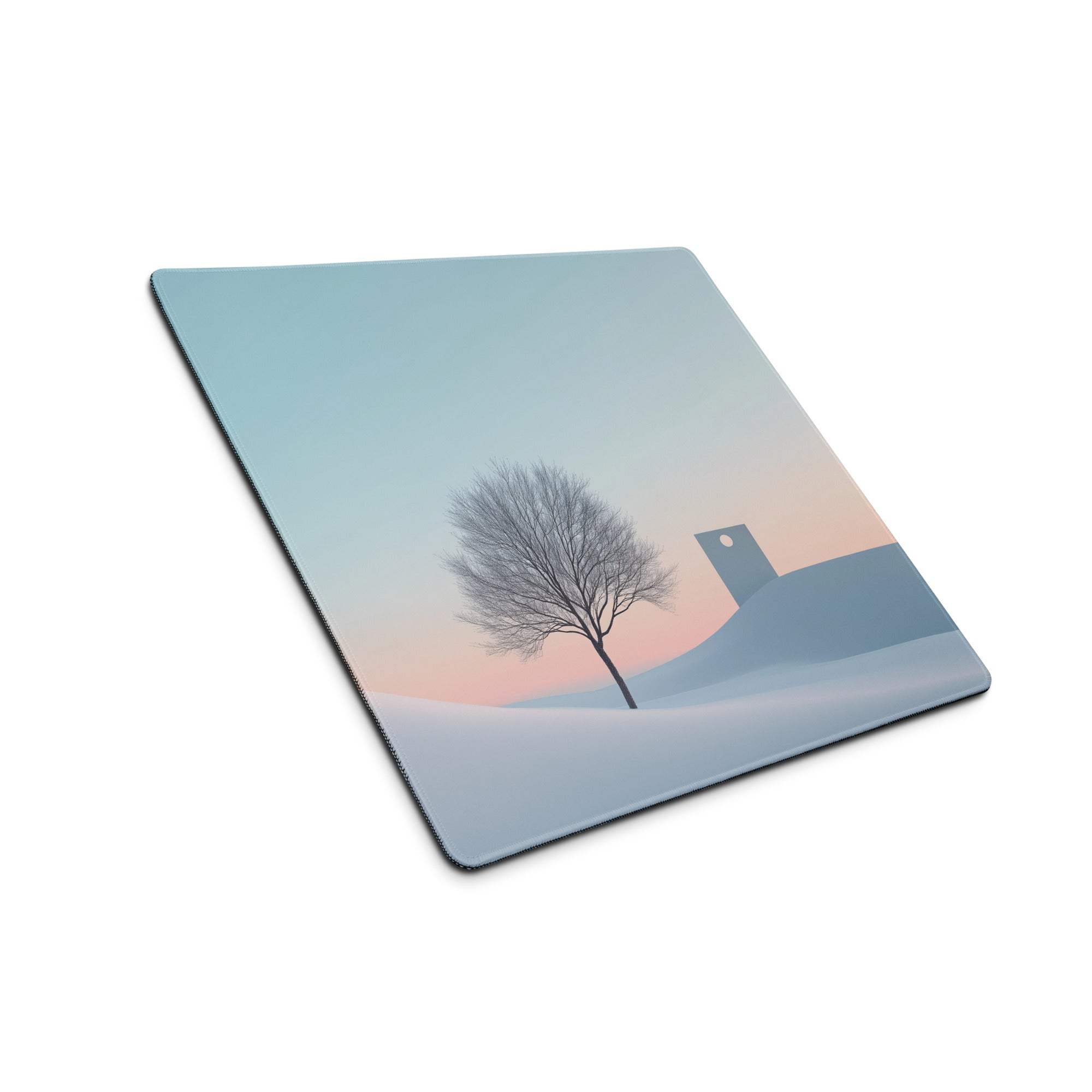 Square pastel winter landscape gaming mouse pad large with serene tree and tower