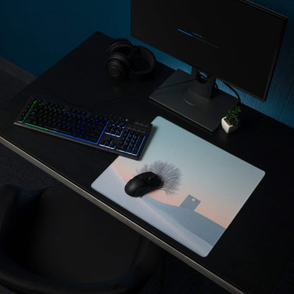 Large pastel winter landscape gaming mouse pad with non-slip base