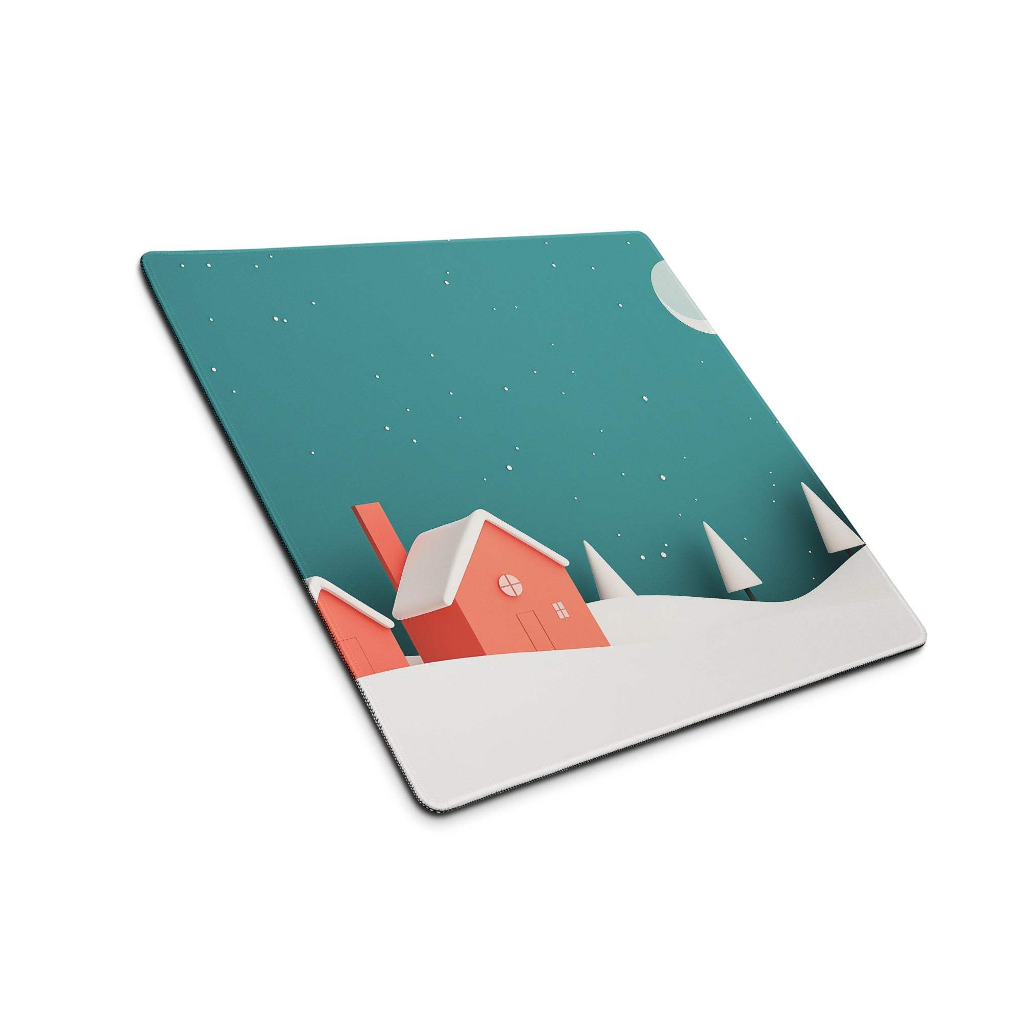 Whimsical Winter Village Teal Sky large gaming mouse pad with winter scene