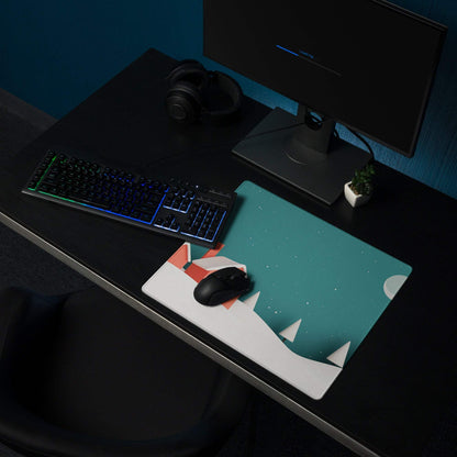 Teal and white geometric mountain mousepad with non-slip backing