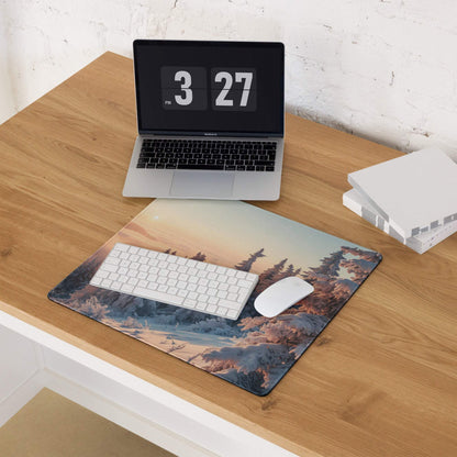 Calm Winter Sunrise Forest gaming mouse pad with non-slip base