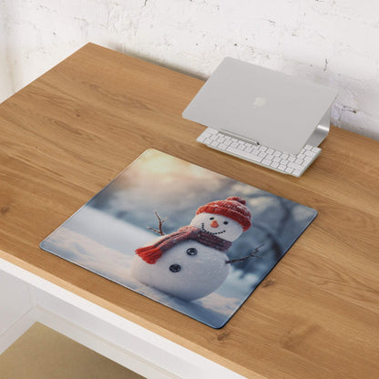 Festive snowman in red hat scarf on large gaming mouse pad