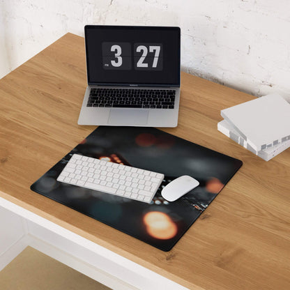 Premium large black bokeh gaming mouse pad with non-slip base and stitched edges