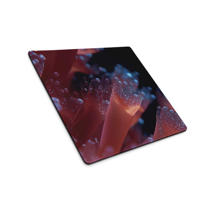 Neon Nebula large gaming mouse pad with red coral and blue bubble underwater scene