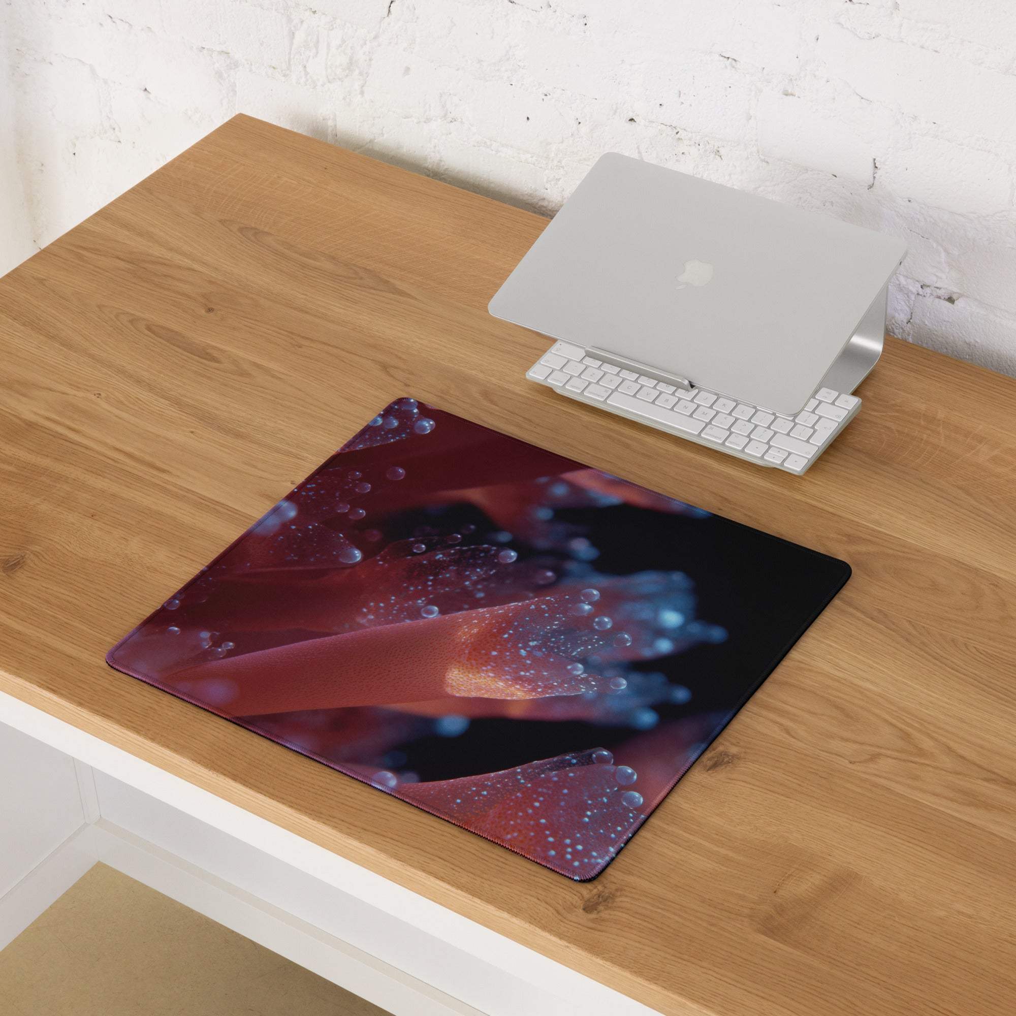 Neon Nebula large non-slip red blue gaming mouse pad with fiber optic design