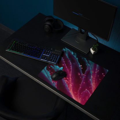 Vibrant pink teal abstract floral gaming mousepad glossy nonslip stitched