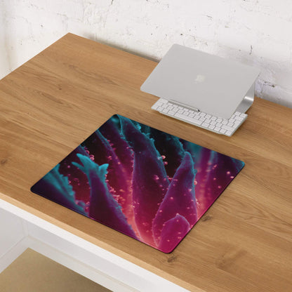 Vibrant purple teal abstract plant gaming mousepad glossy finish non-slip base