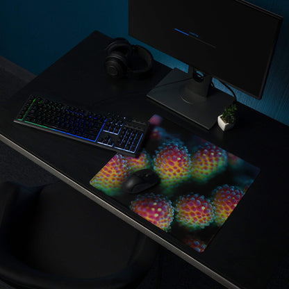 Vibrant rainbow virus coral reef gaming mouse pad with glossy finish