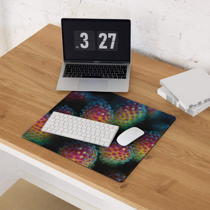 Vibrant coral reef large gaming mousepad with colorful abstract virus design