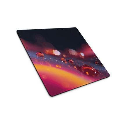 Vivid neon gradient gaming mouse pad with water droplets design