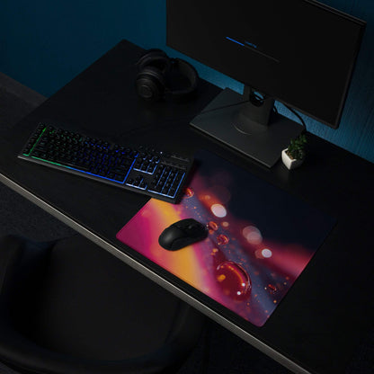 Vivid neon gradient cosmic gaming mouse pad in pink orange purple swirls