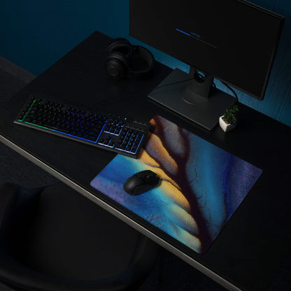 Premium abstract aurora iridescent ocean blue gold gaming mouse pad