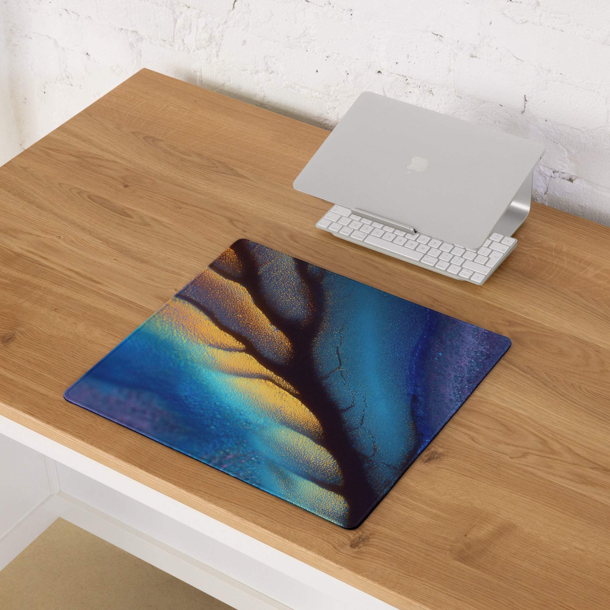 Premium abstract aurora blue gold gaming mouse pad large textured glossy finish