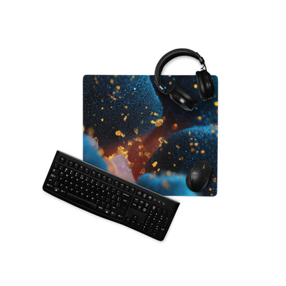 Sleek large non-slip Ocean Blue Nebula gaming mousepad with cosmic design