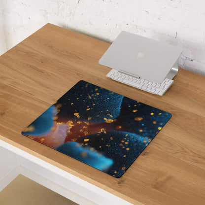Sleek large non-slip Ocean Blue Nebula gaming mouse pad with cosmic design