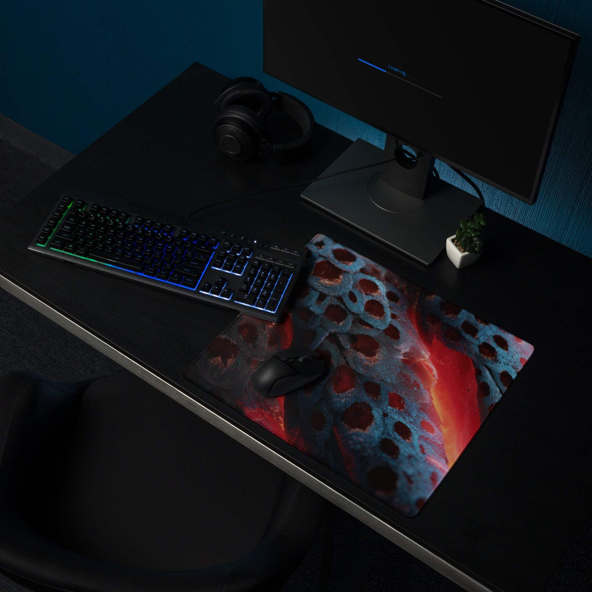 Vibrant red blue abstract gaming mousepad with coral patterns, non-slip base