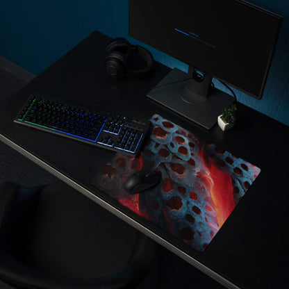 Vibrant red blue abstract gaming mousepad with coral patterns, non-slip base
