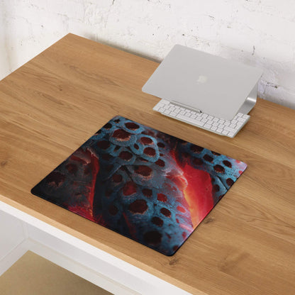 Bold abstract lava blue red gaming mouse pad with swirling patterns