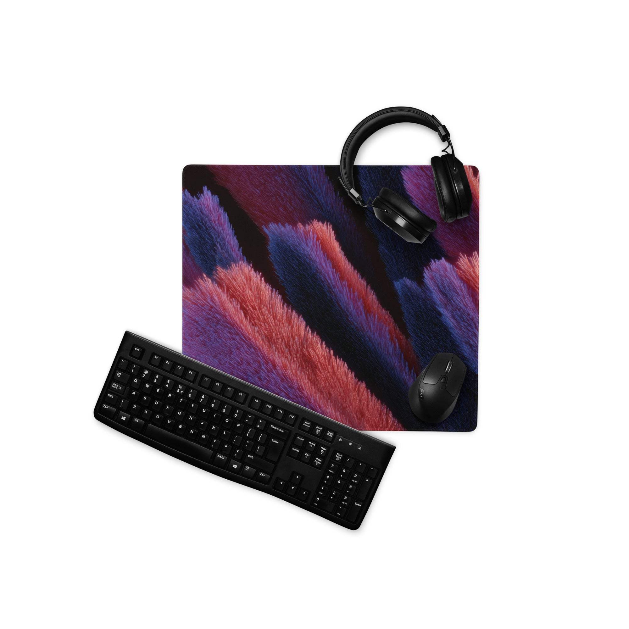 Vibrant multicolor feather pattern gaming mouse pad with non-slip base