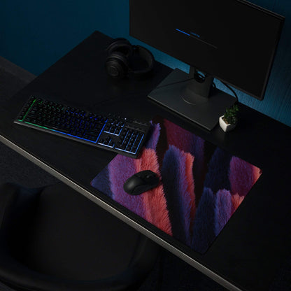 Vibrant purple pink furry feather gaming mouse pad with non-slip base