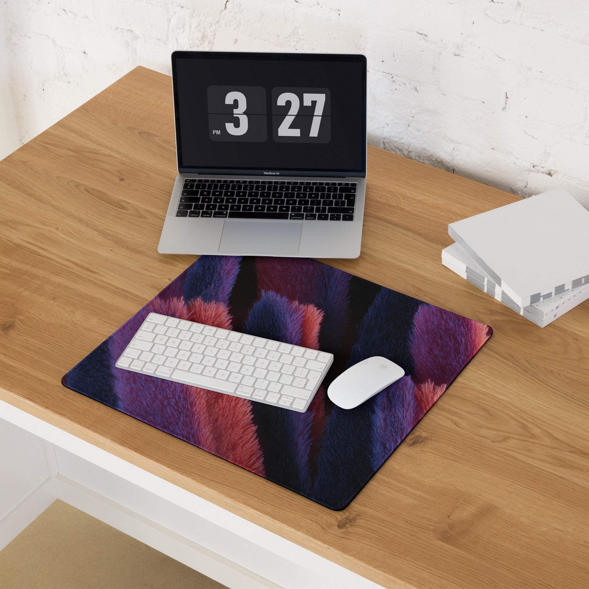 Vibrant purple pink feather gaming mouse pad with non-slip base