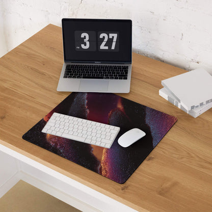 Vibrant nebula gaming mouse pad with cosmic design, edge stitching, non-slip base