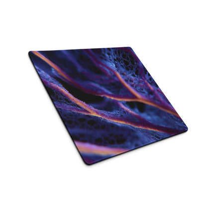 Abstract neon purple blue gaming mousepad with swirling patterns
