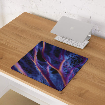 Abstract neon purple blue gaming mouse pad with swirling patterns