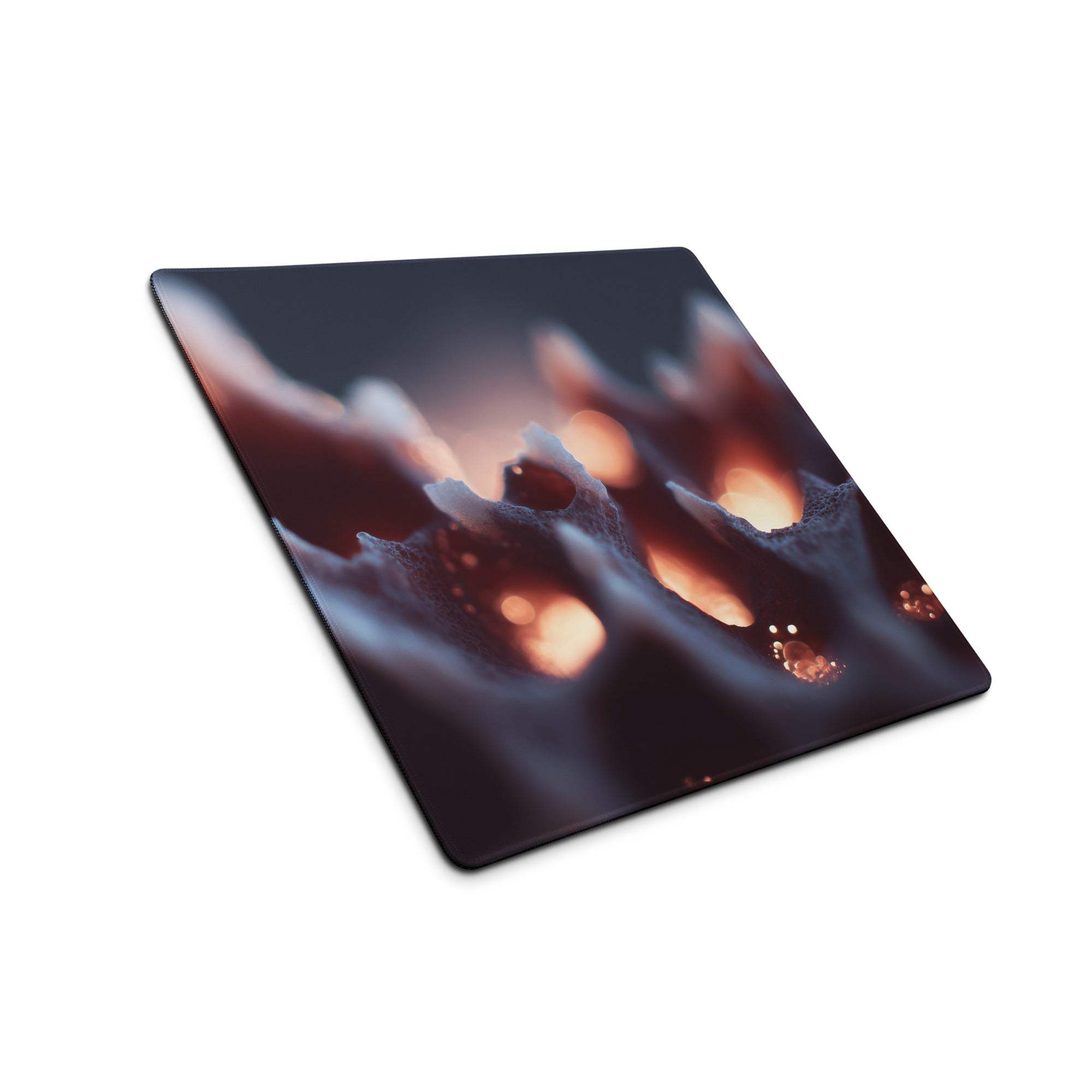 Bold Abstract Coral Glow large gaming mouse pad with glowing orange orbs